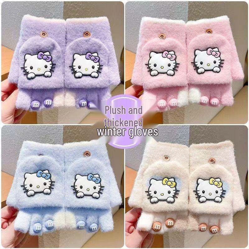 Ветрозащитные зимние перчатки Hello Kitty для мальчиков и девочек - Теплые, с пятью пальцами, для детей школьного возраста