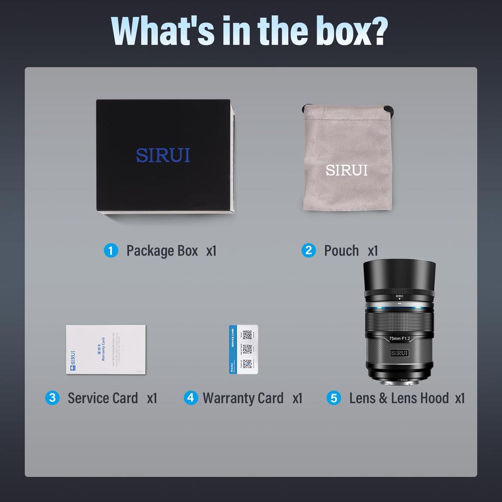 Sirui Снайперский 75мм автофокусный телеобъектив для объектива, F1.2 APS-C X-T4, X-T5, X-H1, X-H2/H2S, X-T3, X-T30, X-S10 (X Mount, Черный)