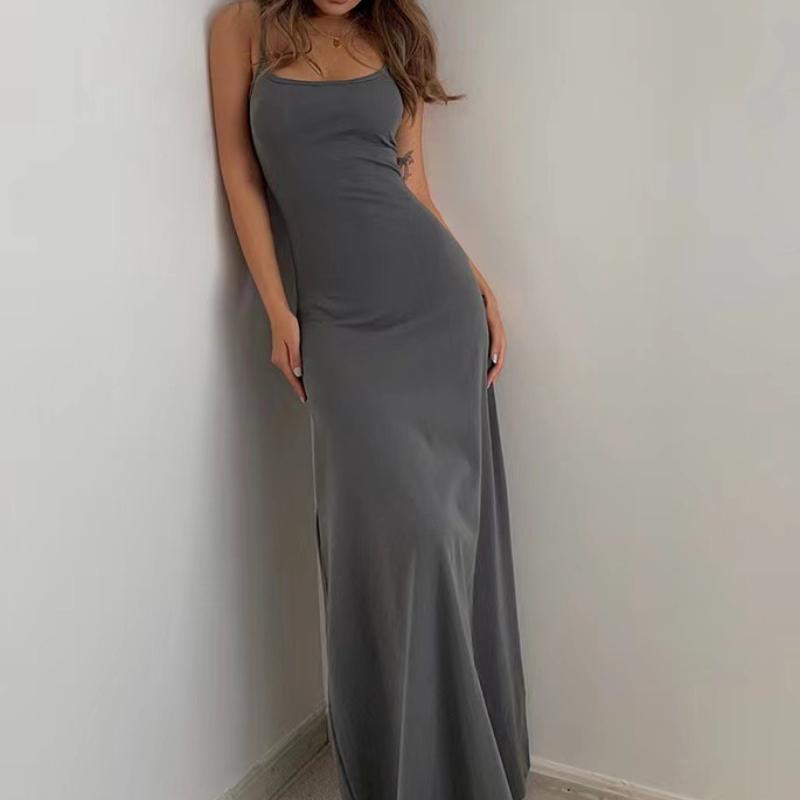 Элегантное облегающее платье, однотонное, сексуальное, длинное, для вечеринки, женское, повседневное, с открытой спиной, платье для женщин, летнее, новое, с высокой талией, без рукавов, А-силуэт 26383