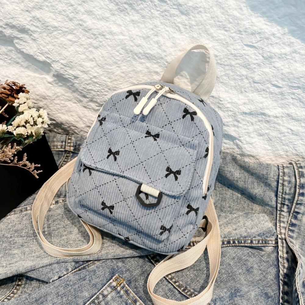 Corduroy Shoulder Bag Bowknot Printed Bow Rucksack Casual Student School Bag Daily