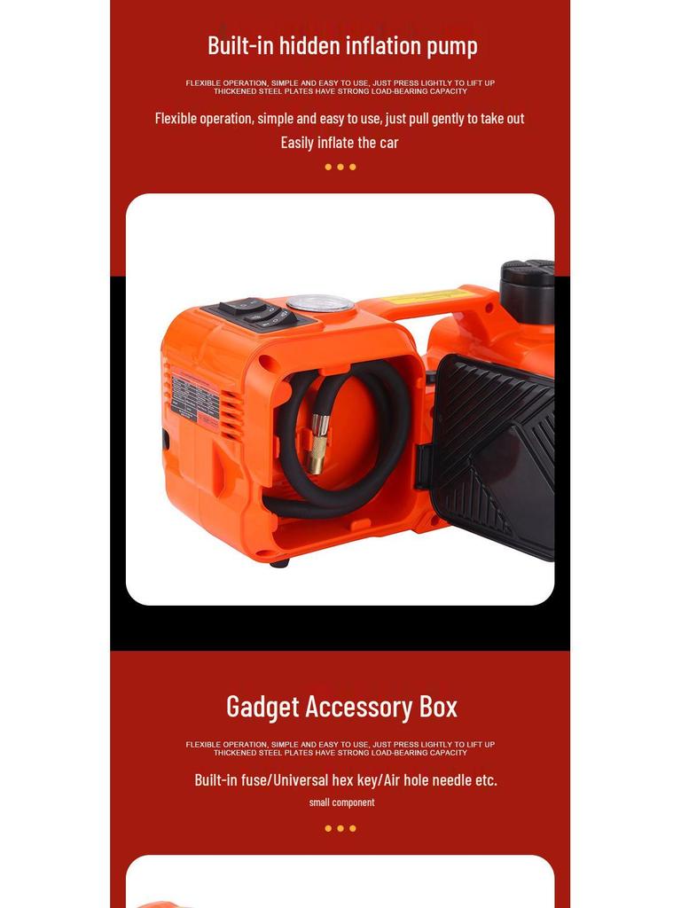 Автомобильный электрический домкрат 5 тонн с набором, 12В воздушным насосом и ключом