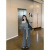 Kumikumi Idle Style Set Loose Sloping Shoulder Long Sleeves Shirt Women Autumn Retro Stripe Casual Pants Two-piece Set