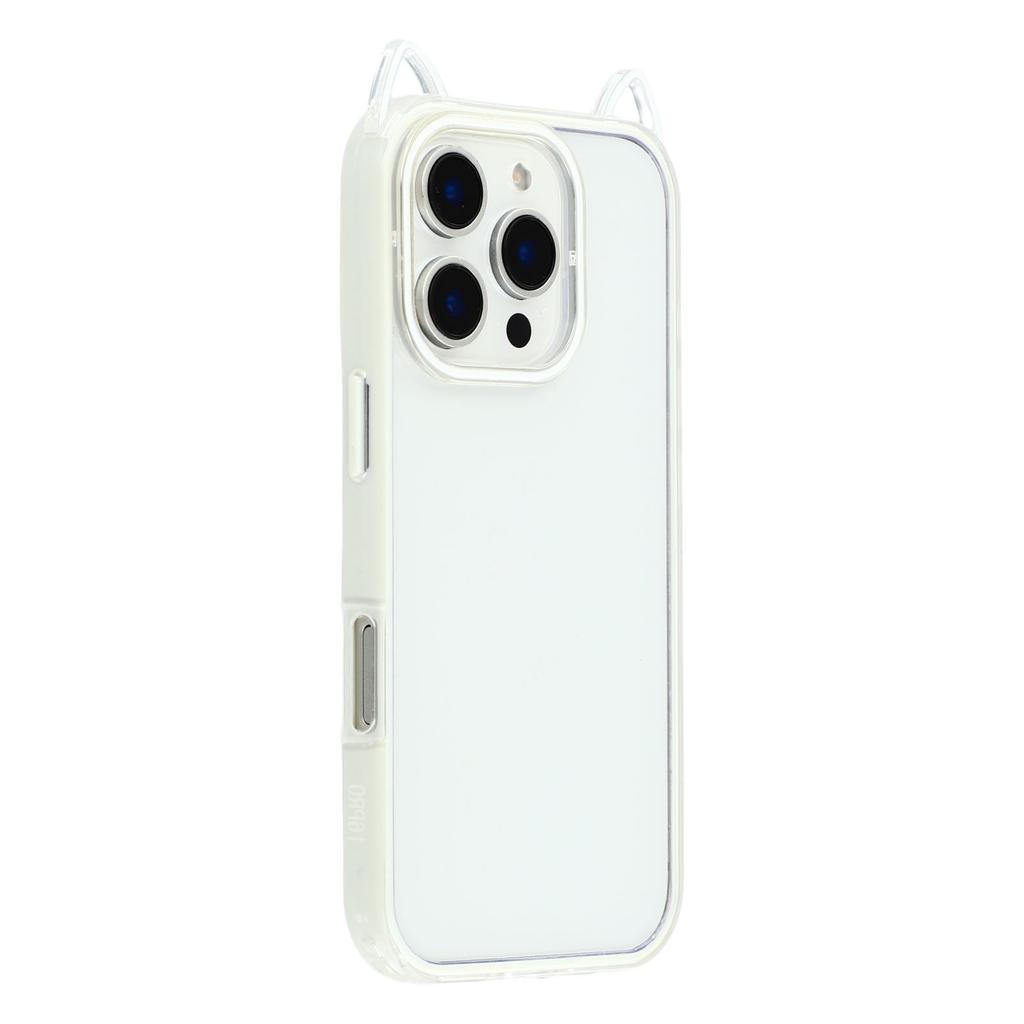 For iPhone 16 Pro Case Cat Ear Design TPU+Acrylic Clear Phone Back Cover