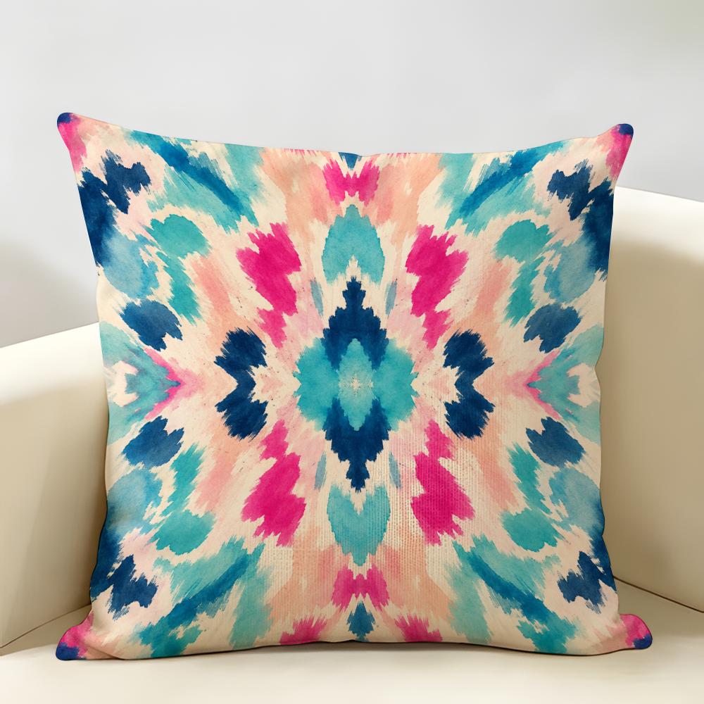 Watercolor Bright Abstract Art Colorful Cushion Cover Durable Hypoallergenic Organic Linen Pillow Cover Washable SkinFriendly