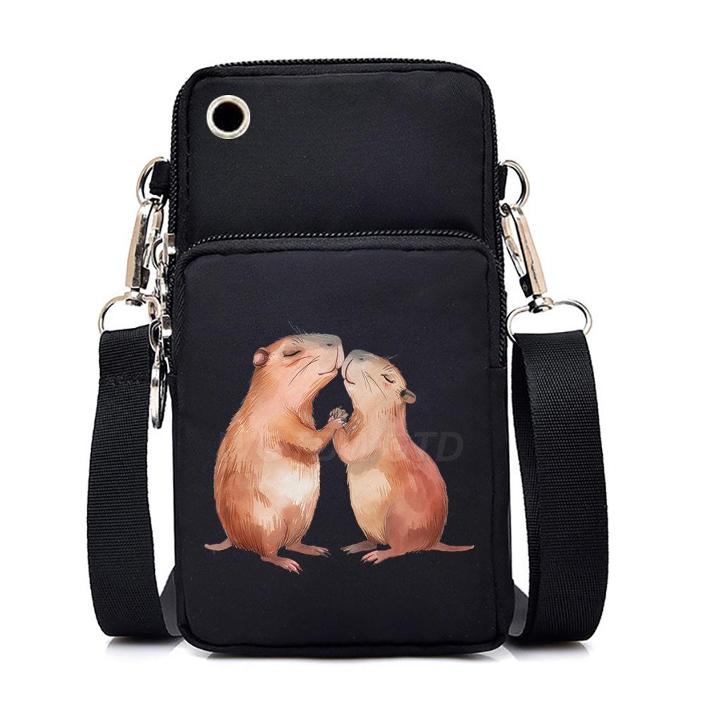 Многофункциональная вертикальная черная наплечная сумка с мультяшным принтом, повседневная, портативная сумка-мессенджер для мобильного телефона для мужчин и женщин