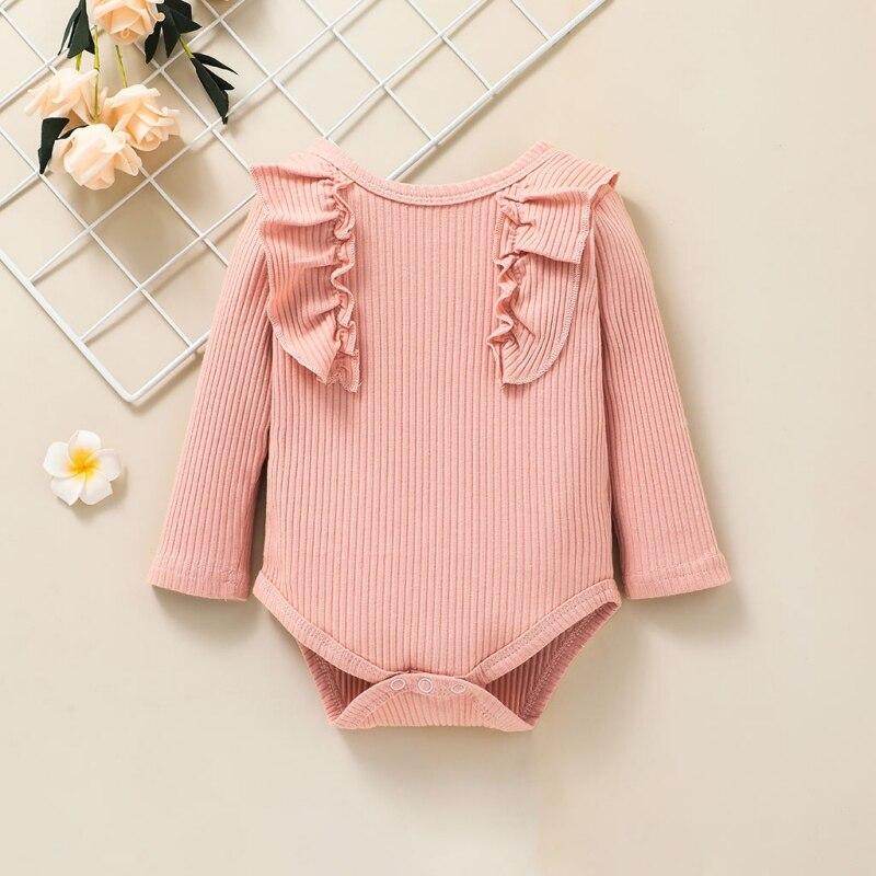 3 шт./компл., весенне-осенний комплект одежды для новорожденных девочек, комбинезон с длинными рукавами и рюшами + штаны с цветочным принтом + повязка для волос, одежда для малышей 0-12 м