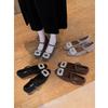 ! Shoe Drill Buckle Small Square Head Velvet with Woolen Words Thick Heel Mary Jane Single Shoes