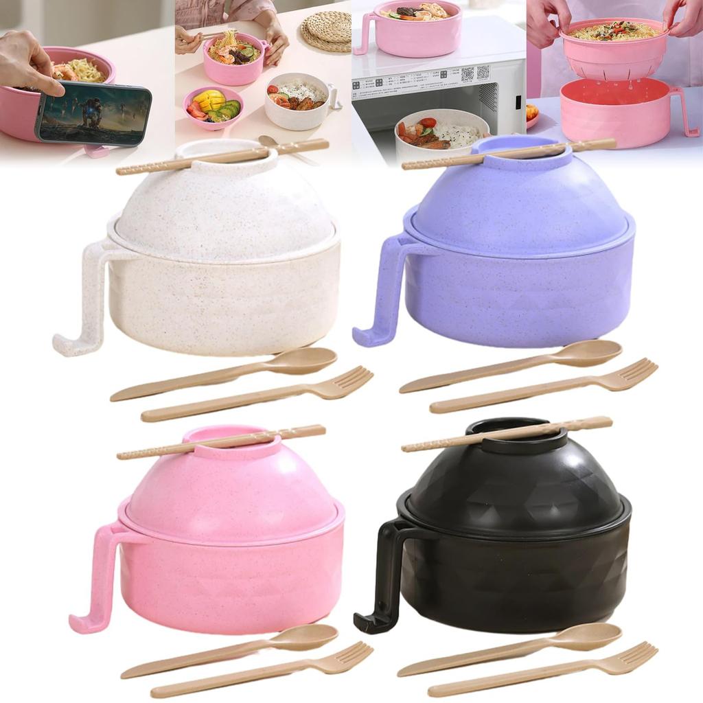 Миска для лапши быстрого приготовления, студенческая миска для рамена с большими волокнами, набор столовых приборов для столовой, набор из шести предметов для супа