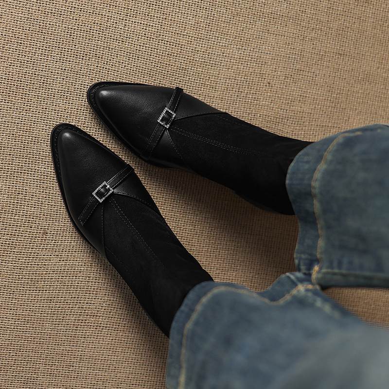 Krazing Po Микрофибра Зимние Остроносые Размер 33 Ковбойские Сапоги Размер 43 Металлическая Пряжка Толстый Каблук Эластичные Ботильоны