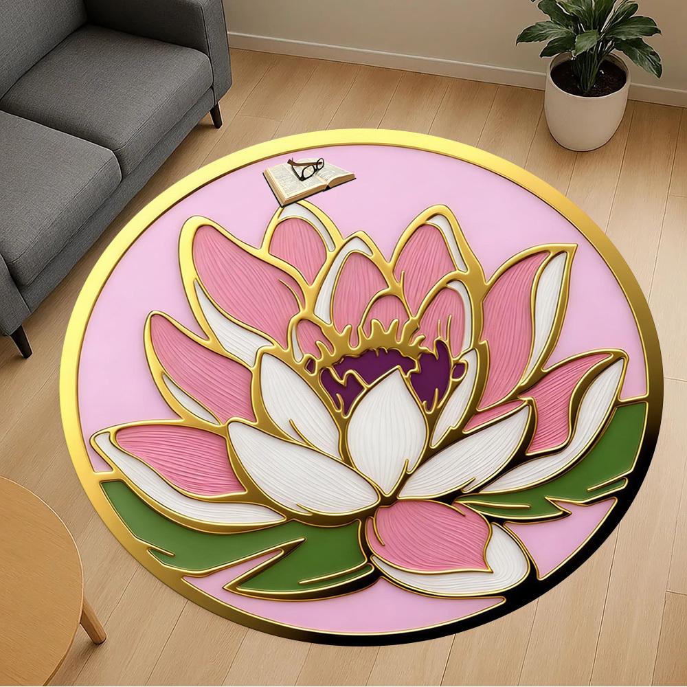 1pc Lotus Flower Round Chair mat office Area Rug - Non-Slip, Floor Mat for Office, Bedroom, Ideal home decor gift p0105069