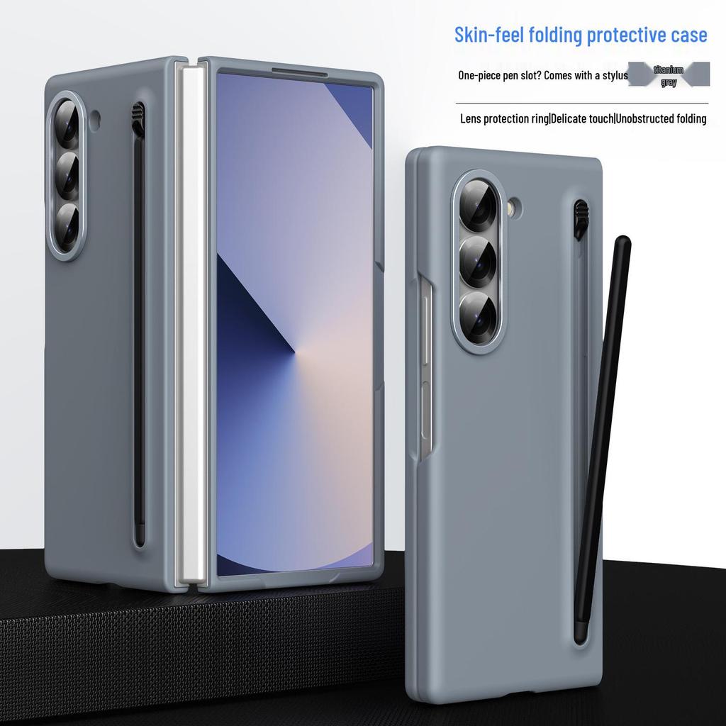 Чехол для Samsung Z Fold7/6: Совместимость с трансграничным использованием, Складной экран, Однотонный, Дизайн с ощущением кожи и держателем для стилуса