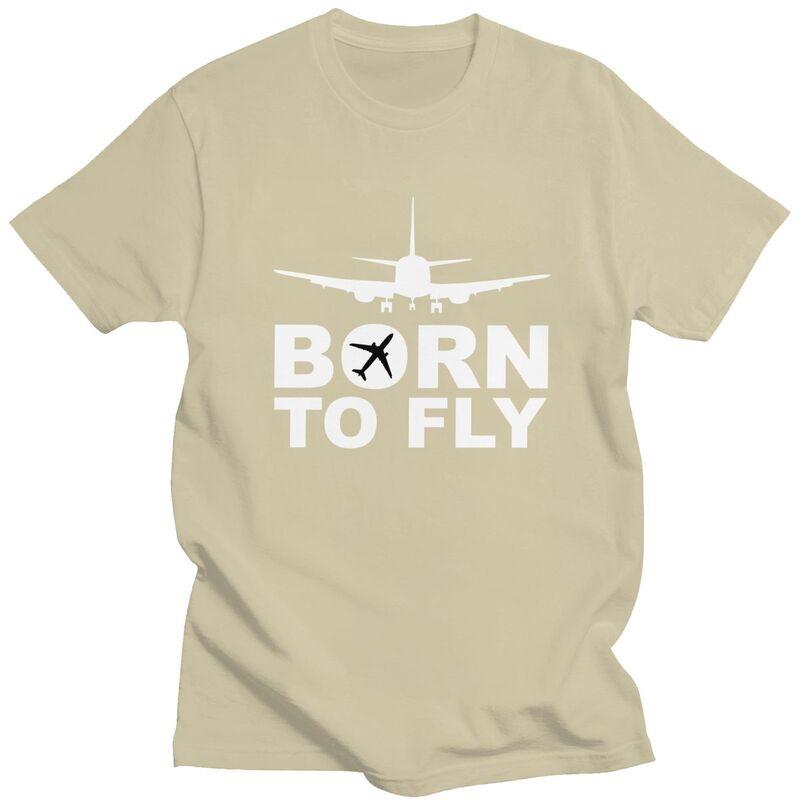 Мужская футболка с принтом 'Born To Fly' Самолет, короткий рукав, 100% хлопок, повседневная, авиация, самолет, подарок пилоту, модная футболка