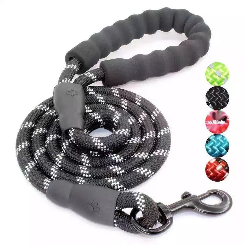 Reflective Multicolor Nylon Dog Leash with Foam Handle - Large & Medium, Explosion-Proof, Round Rope.