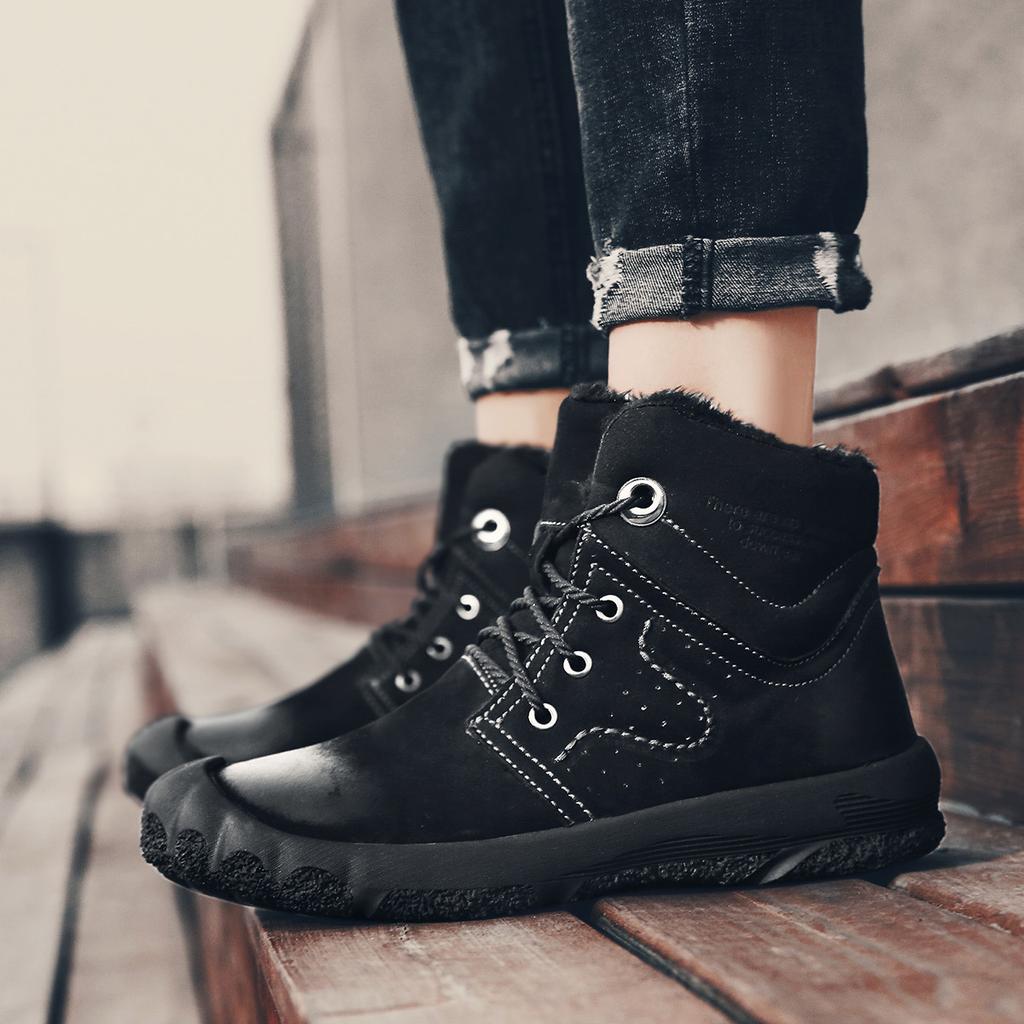 Ботинки для снега мужские меховые водонепроницаемые нескользящие зимние термообувь с толстой хлопковой подкладкой короткие ботинки из натуральной кожи с флисовой подкладкой