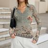 Women's Fashion Casual Print V-Neck Long Sleeve Button-Down Top