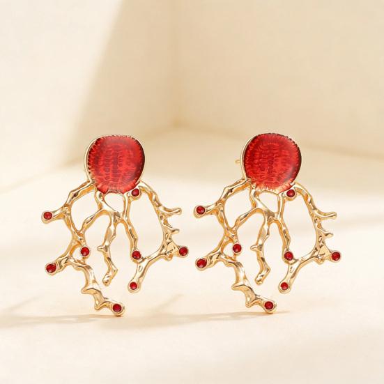 Серьги-подвески и колье из искусственного красного коралла, ювелирный набор из текстурированного сплава с красной эмалью и цирконами, уникальный дизайн в морском стиле, подарок для женщин