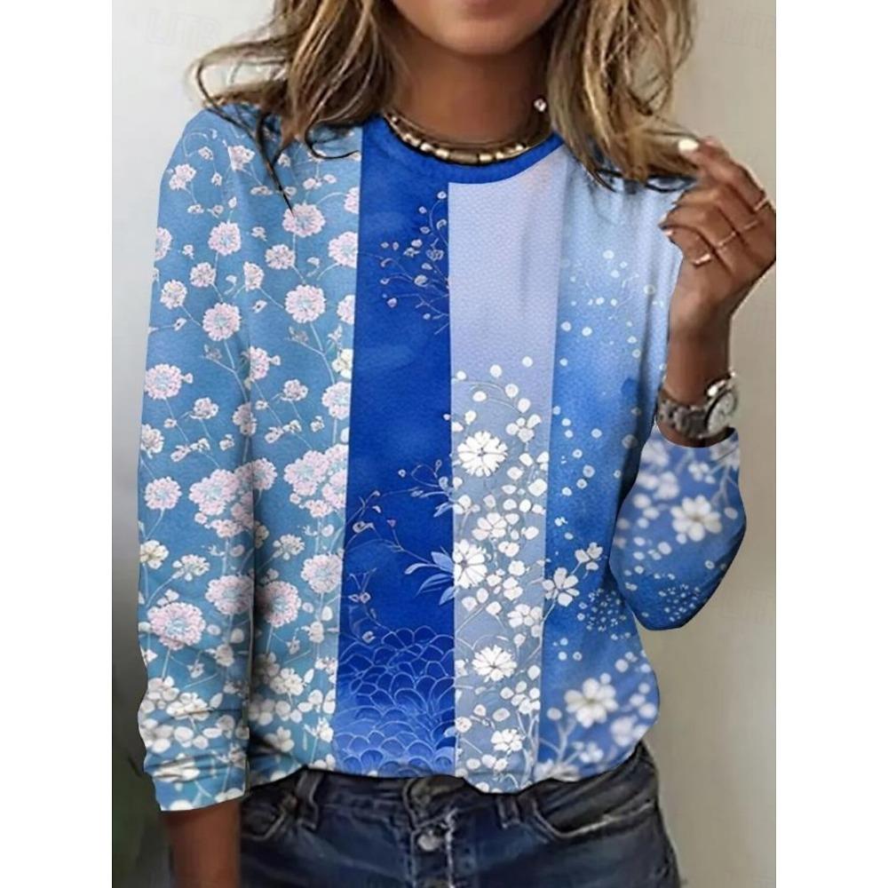 Модная женская футболка с цветочным принтом и круглым вырезом, с длинным рукавом, повседневные топы y2k, женская одежда, женская одежда в стиле Харадзюку, пуловер