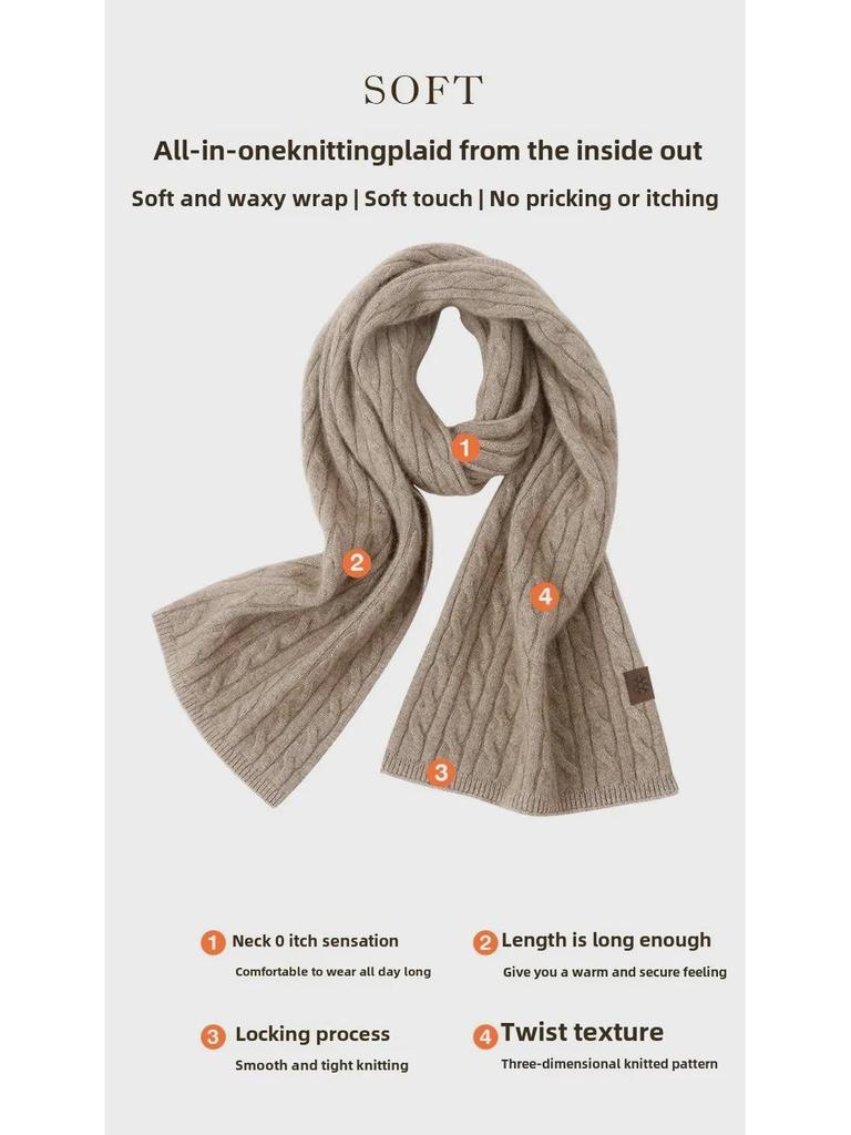 Women's Extra-Long Thick Knitted Scarf: High-End, Versatile, Warm, Cold-Proof, Solid Color Shawl for Winter Neck Protection