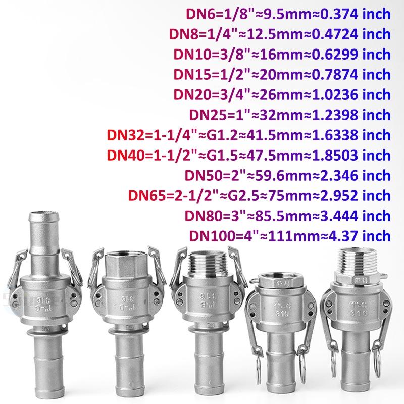 Нержавеющая сталь 304 1/2" 3/4" 1" 2"-5" BSP Внутренний Наружный Камлок Фитинг Адаптер Штуцер Быстроразъемный Для Шланга Насоса Домашнее Пивоварение Тип A B-F