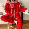 Red New Year Coral Fleece Pajamas Women's Winter Sleepwear Plush Thickened Home Clothes Flannel Casual Loose Hooded Nightwear