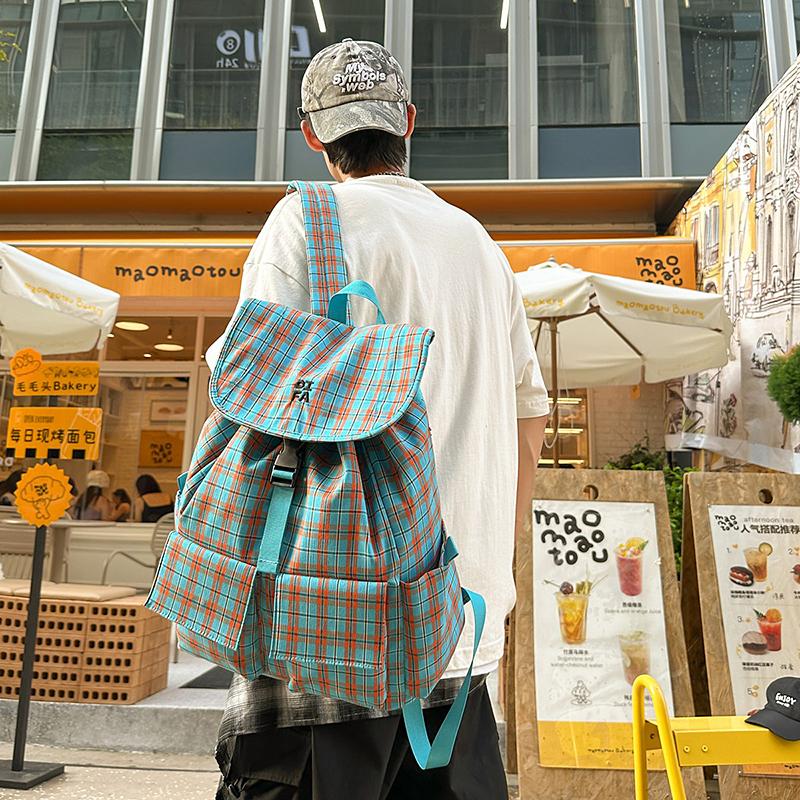 Винтажный клетчатый мужской рюкзак, студенческий рюкзак, цветной блок, женский школьный рюкзак