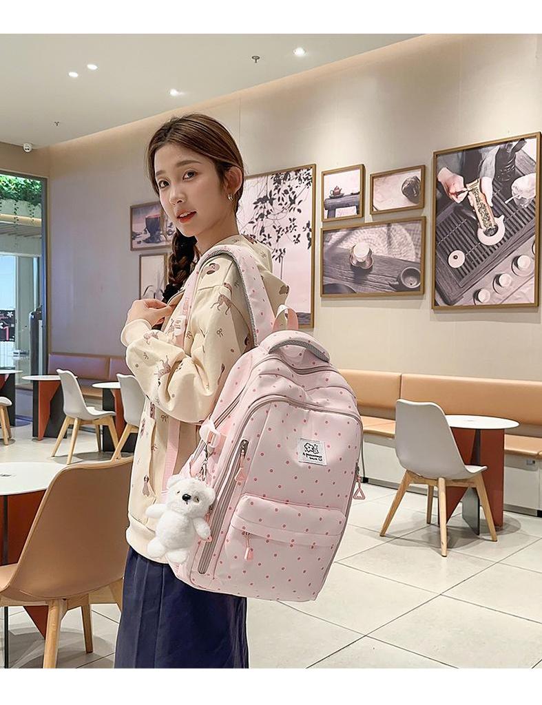 Рюкзак в горошек для студентов: Большая вместимость, Повседневный, для школы и прогулок