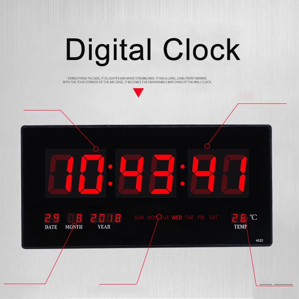 Цифровые очень большие светодиодные настенные часы для декора стола с календарем температуры 12/24 часа