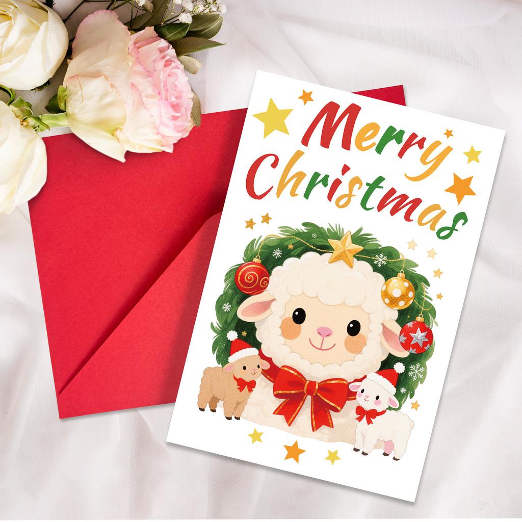 10PCS Cute Cartoon Christmas Greeting Cards Set with Envelopes, Large Size Hand-drawn Xmas Cards for Holiday Wishes & Gifts