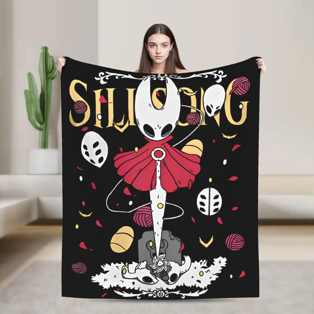Hollow Knight Silksong Gothic Flannel Throw Fashion Blankets Indie Game for Bedspreads Knitted Fashion Blanket Office Ultra-Soft Multifuncti