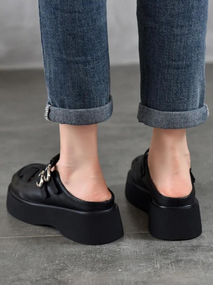 Johnature Женские уличные тапочки с круглым носком и полыми отверстиями, легкие сандалии из натуральной кожи на толстой подошве