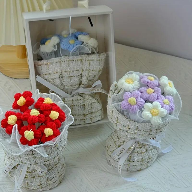 Имитация слоеного цветочного букета. Вязаный цветочный букет из 7 слоеных цветочных букетов.