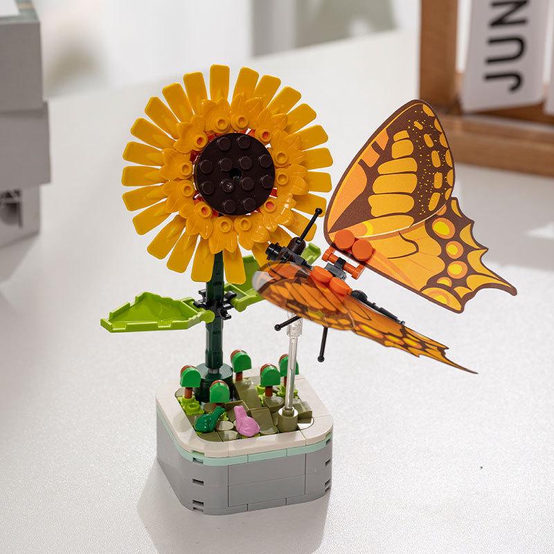 Совместимые с Lego Строительные блоки «Насекомые и животные»: Развивающая игрушка для сборки цветов и праздничный подарок для настольных украшений детей