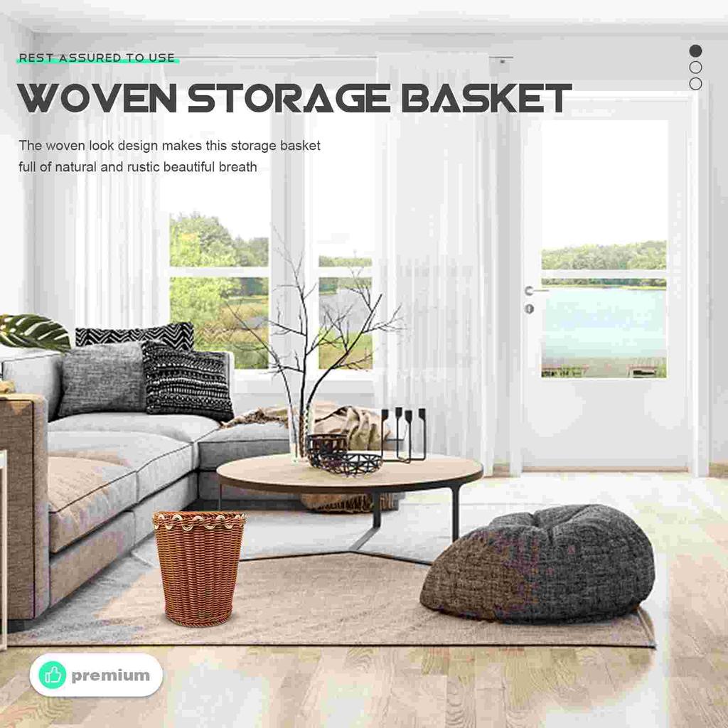 Woven Trash Can Rattan Basket Storage Multipurpose Living Room Laundry Hamper with Lid Boho Decor