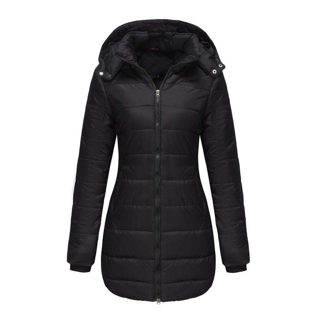 Women's Solid Colour Removable Hood Long Sleeve Autumn And Winter Warm Jacket Cotton Coat