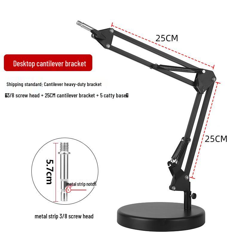 Adjustable Dual Boom Arm Microphone Stand for Desktop with Telescopic Base and Tablet Clamp, Perfect for Live Streaming and Singing.