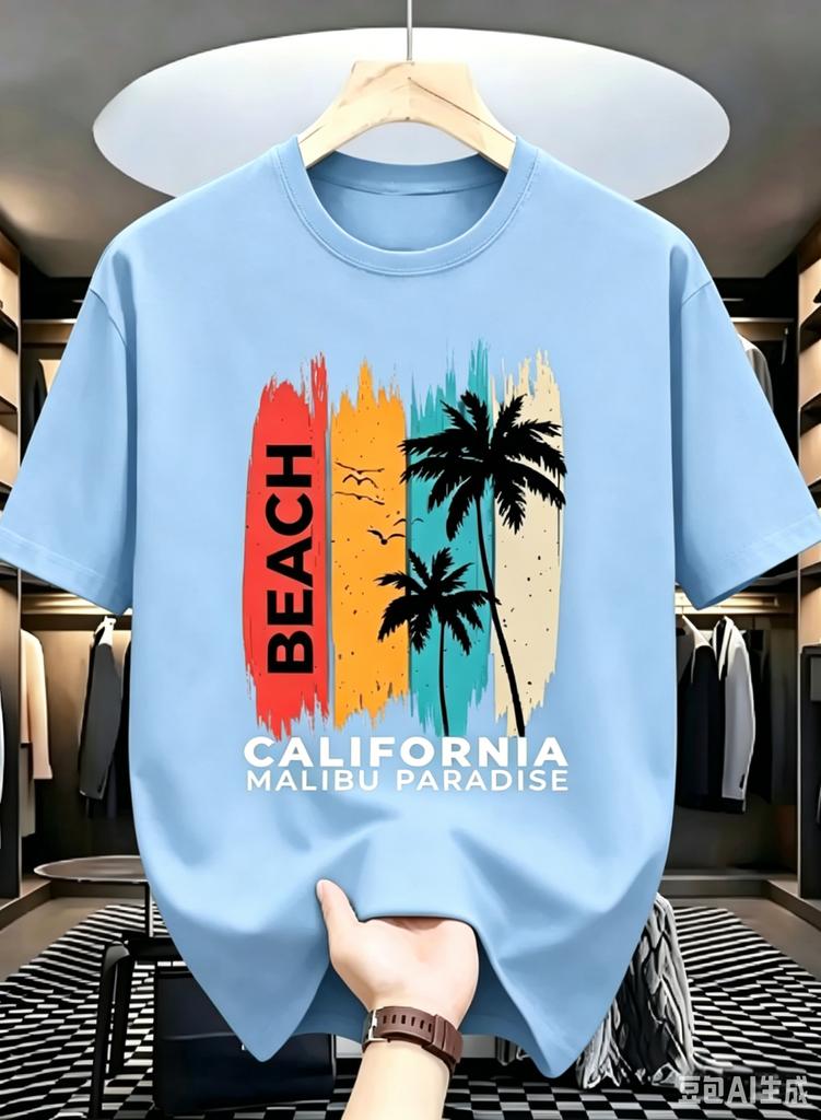 New Arrival Unisex Unisex Kids Summer Vacation Beach Scenery Print Comfortable Breathable Round Neck Tshirt Outdoor Casual Top