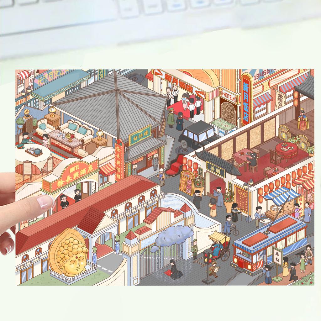 Cartoon Landscape Stickers Multiple Miniature World 3D Hut Unzip DIY Scene Manual Post