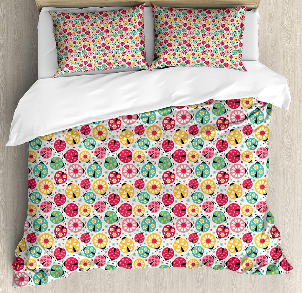 3pcs Bedding Set Dandelion Ladybug White Home Textile Duvet Cover Pillow Case Boy Kid Teen Girl Bedding Covers Set