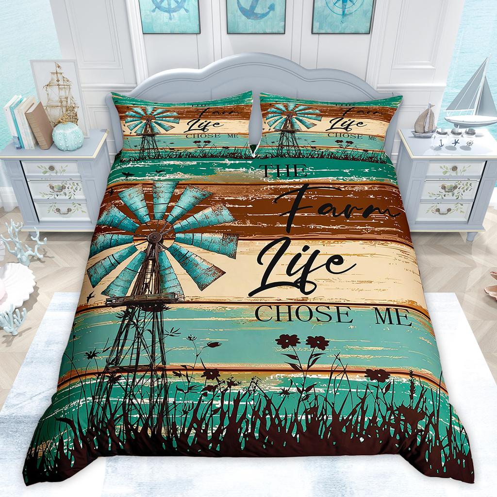 Comforter Homewish Rustic Farmhouse Retro Windmill Old Barn Door Bedding Set Vintage Lodge Cabin Comforter Set