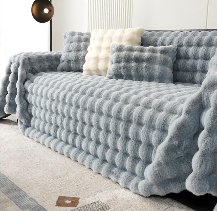 Роскошное плюшевое полотенце для дивана с имитацией кролика, зимнее теплое пушистое покрывало, супермягкий гладкий утолщенный бархатный чехол для дивана