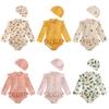 Kids Girls' Printed Swimsuit Long Sleeved Quick Drying Jumpsuit One-piece Swimwear with Hat
