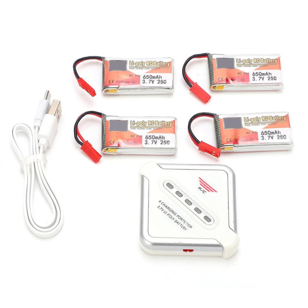 4 шт. Аккумуляторные липо-аккумуляторы 3,7 В 650 мАч с разъемом JST и 4?в?1 зарядное устройство для радиоуправляемых машин