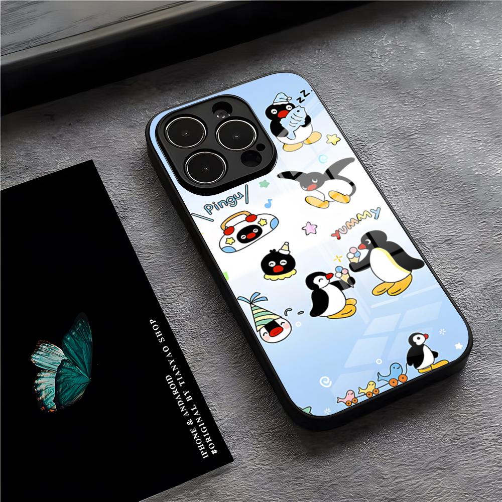 Чехол для телефона P-Pingu Пингвин для iPhone 17 Pro Max 15 Pro 16 14 Plus 12 13 Mini 11 Pro Ударопрочная стеклянная крышка