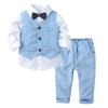 Baby Boy Gentleman Suit White Shirt with Bow Tie Striped VestTrousers 3Pcs Formal Kids Clothes Set