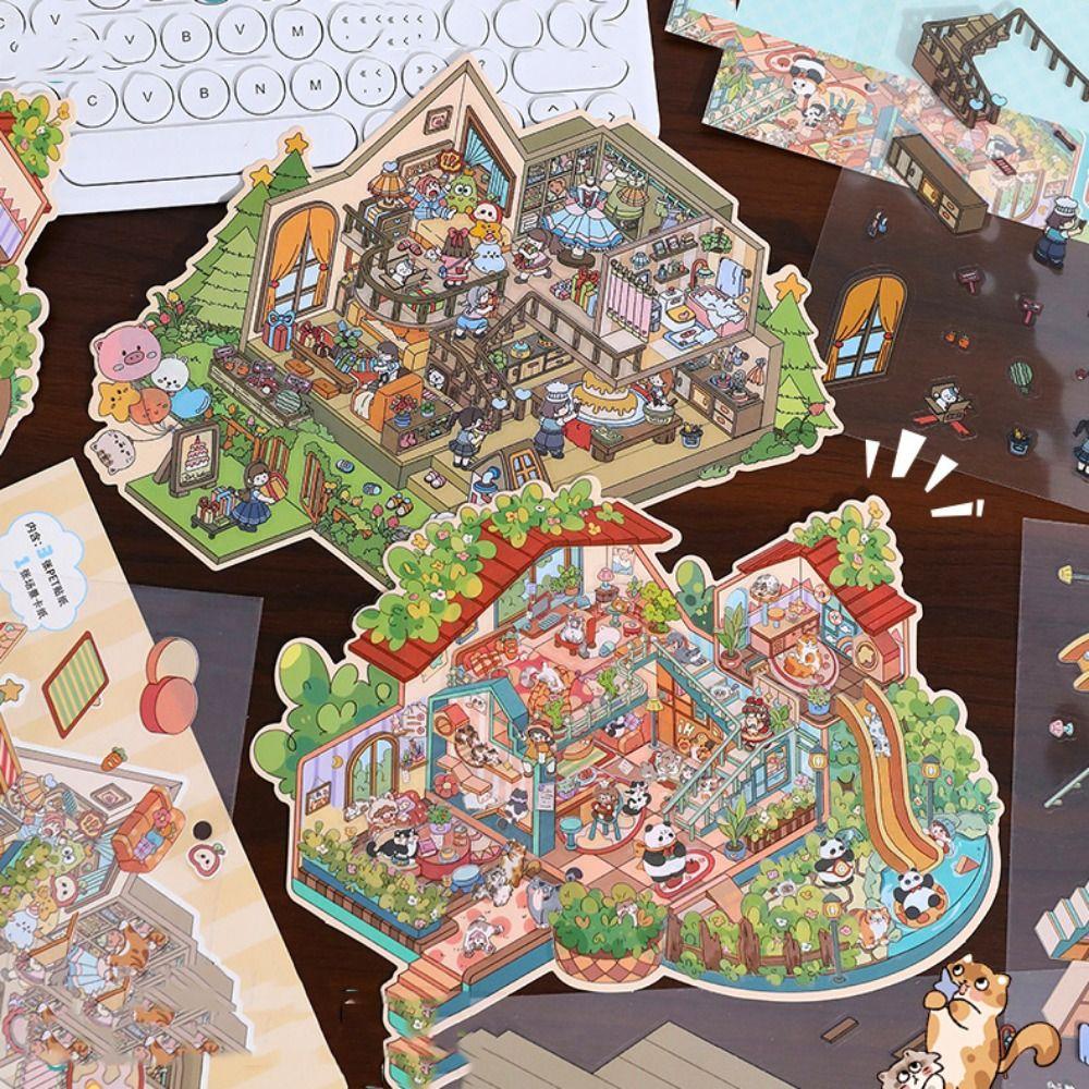 Forest Party 3D Landscape Sticker Paper Plus Size Cabin Scene Game Stickers  Children/Kids