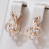 Trend Women's White Zircon Beautiful Gold Color Hollow Flowers Drop Earrings Fashion Creative Daily Jewelry