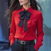 Autumn Solid Color Lace Up Bow Ruffle Design Women's Blouses & Shirts