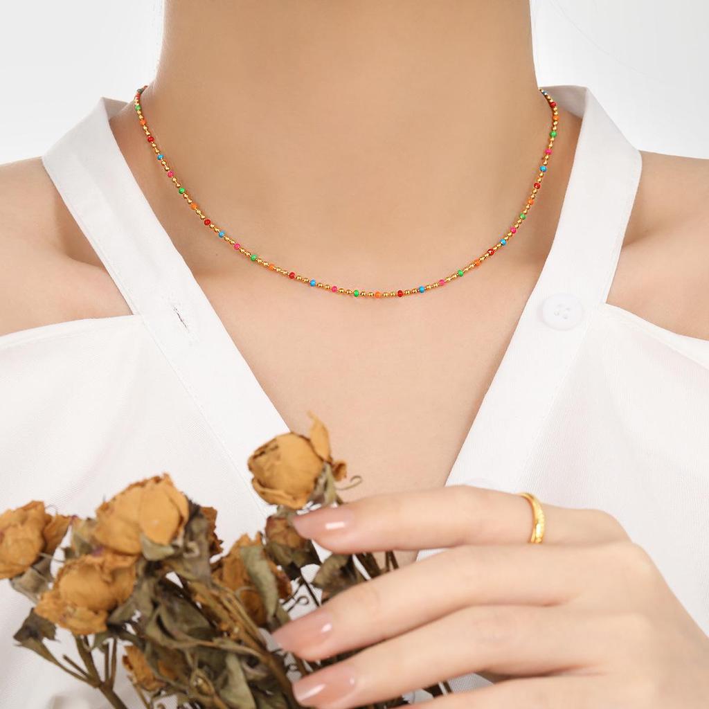 Красочное ретро богемное ожерелье с бусинами: Женская высококачественная титановая стальная цепочка для ключицы