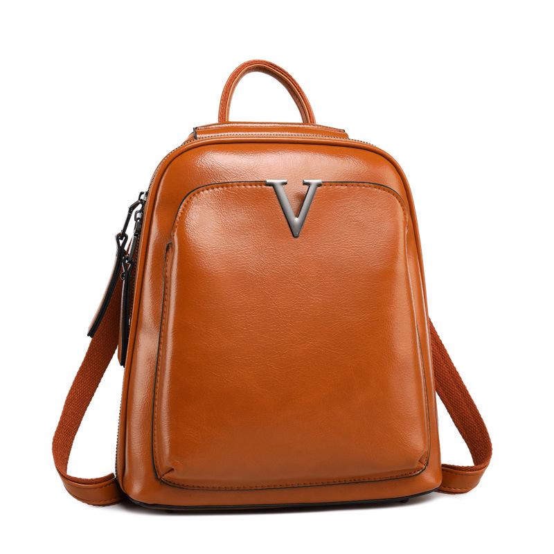 Genuine Leather Backpack Fashion Bag Waxed Cowhide Backpack Women's Vintage Schoolbag
