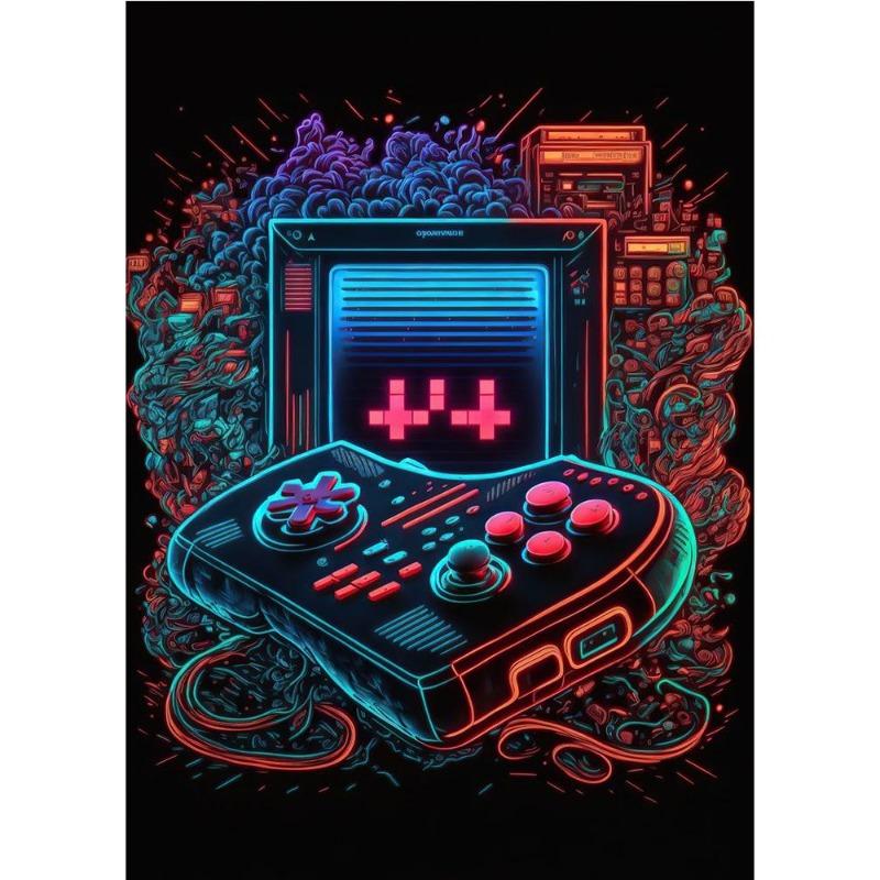 Неоновый красочный игровой контроллер, классное настенное искусство, холст, живопись, поп-арт, постеры и принтеры, декор комнаты, подарок, куадрос, без светодиодов